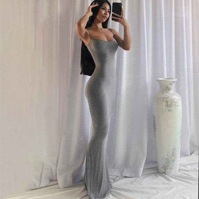 Women Clothing Summer Kardashian Skims Flat High Waist Slim Fit Backless Strap Dress for Women