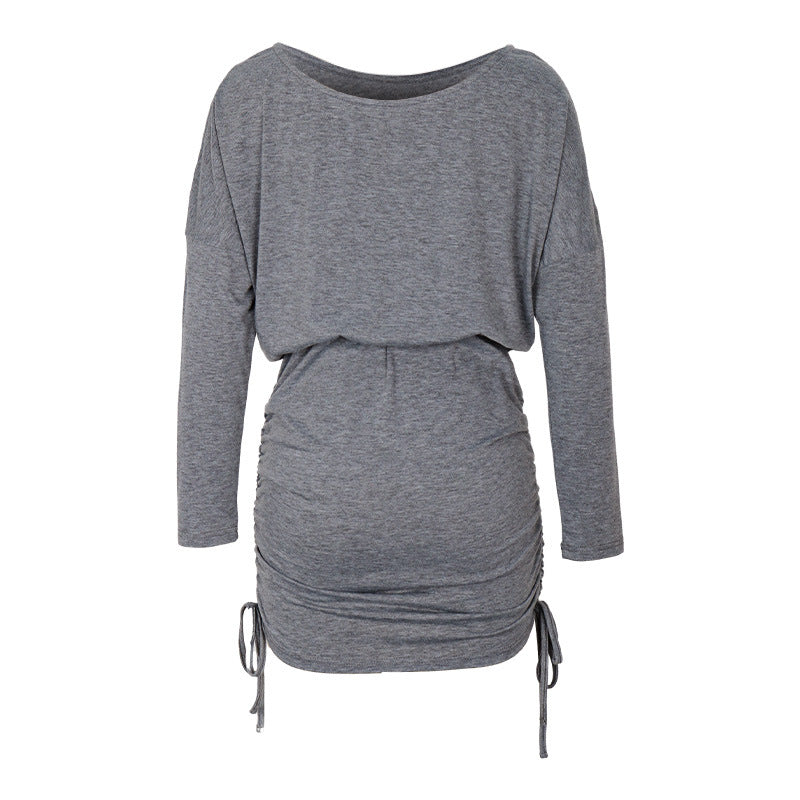 Women Long Sleeve Batwing Sleeve Solid Color Spring Dress