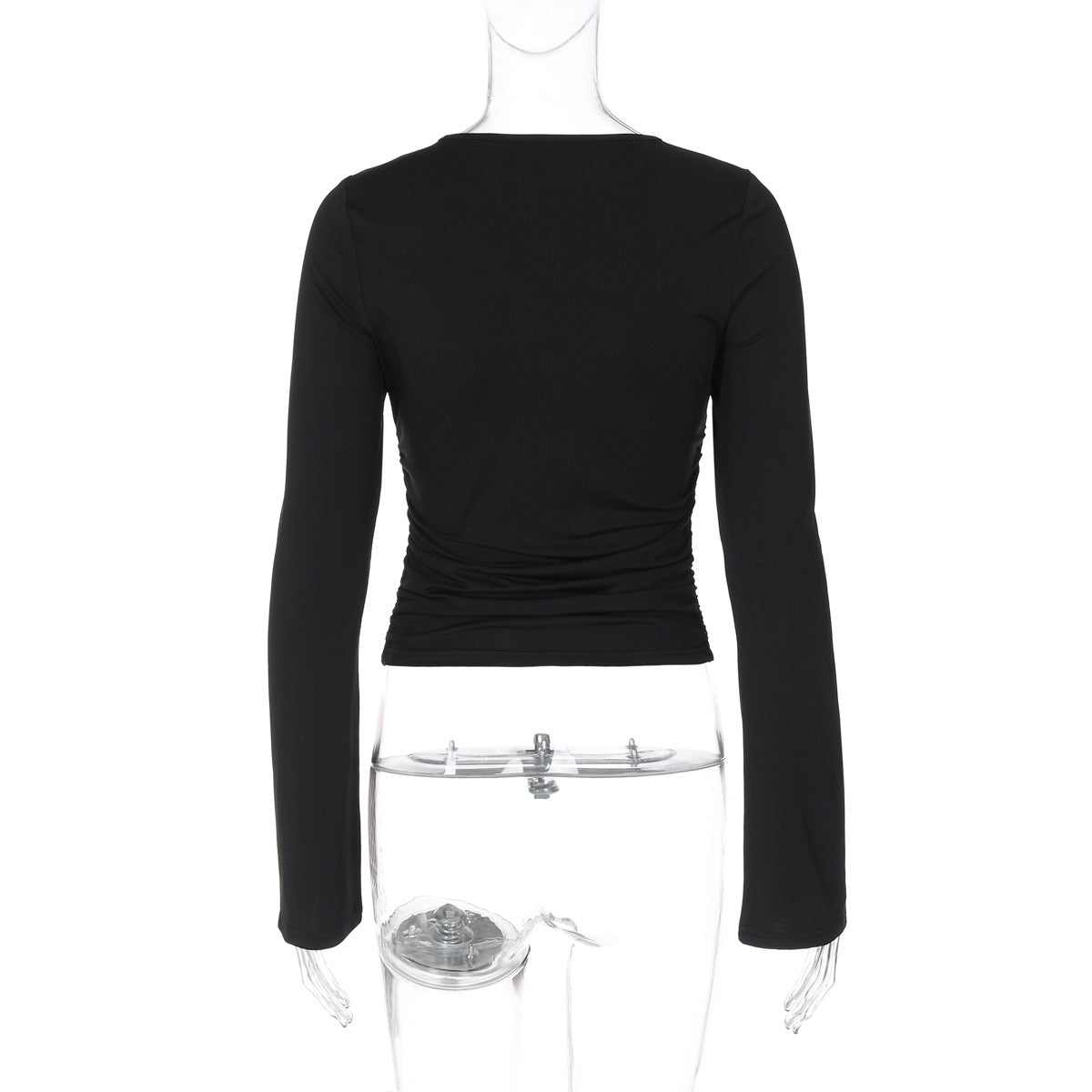 Summer Solid Color round Neck Long Sleeve Slim Fit All Match T shirt Top Women Clothing