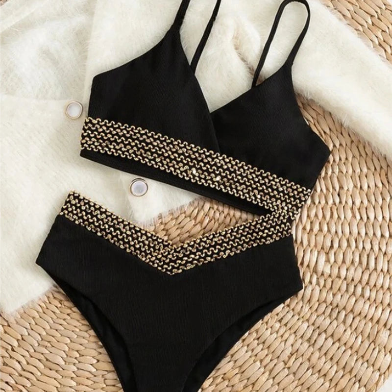 Push Up Bikini Solid Swimsuit Women Sports Bathing Suits Swimwear