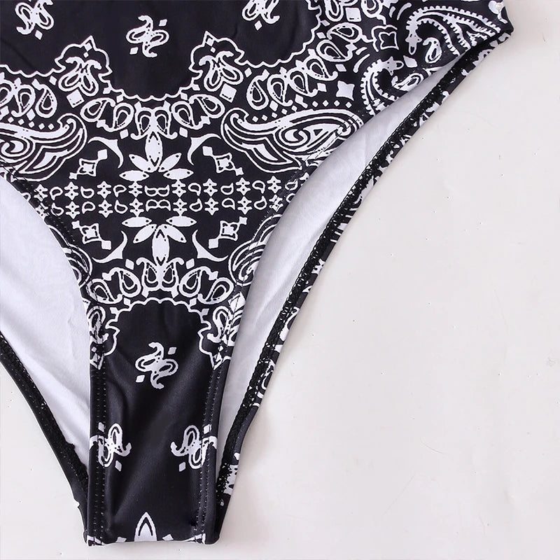 High Cut One Piece Swimsuit Women Print Bathing Suits Sexy Swimwear