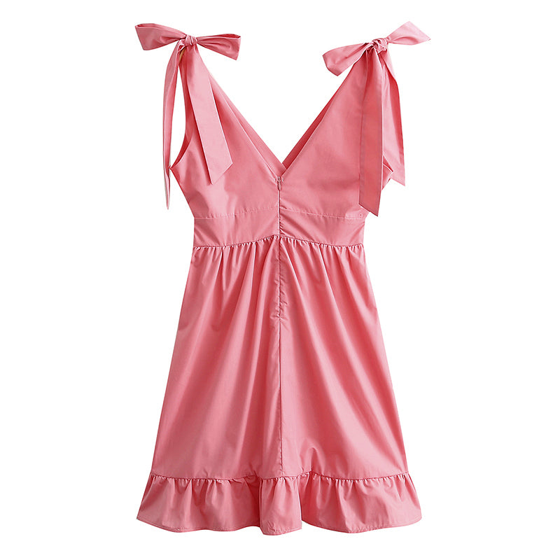Spring Women Clothing V neck High Waist Tie Strap Dress Women